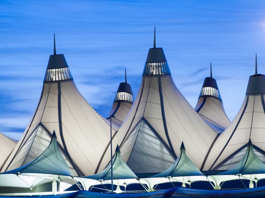 Denver airport at night.
